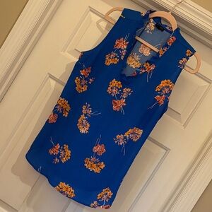 Ann Taylor Vibrant Blue Floral Sleeveless Top